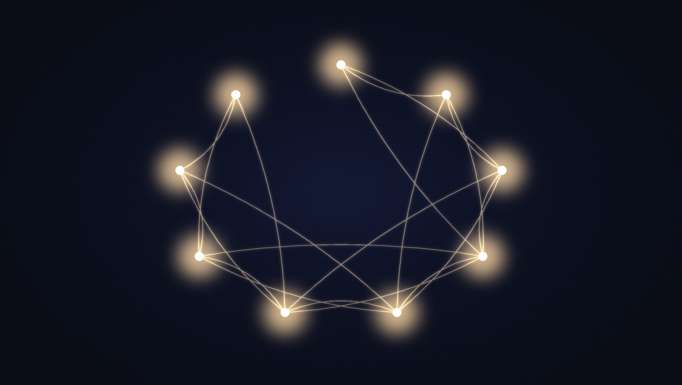 Warm points of light joined to one another by thin lines, with no centre